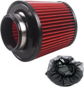 3" 76mm Universal Cold Air Intake Filter with Dustproof Cover – High Flow Round Tapered Cone Air Cleaner with Closed Top Design