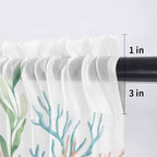 Summer Beach Sheer Valance Curtains, Ocean Colorful Coral Shell Seaweed Starfish Light Filtering Kitchen Valances Rod Pocket Voile Curtain Window Treatment for Bedroom/Living Room/Basement 42Wx12L