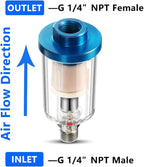 2 Pcs Mini in-Line Air Filter Water Oil Separator for Air Line with 5 Pcs Spray Tool Filter,1/4'' NPT Inlet and Outlet Oil Water Separator Airbrush Filter Moisture Separator