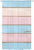 Sheer Curtains 108 Inches Long, Pink Blue Wood Grain Semi Sheer Curtains Light Filtering Window Treatment, Farmhouse Country Shabby Striped Privacy Voile Drapes for Living Room Bedroom 52x108 Inch