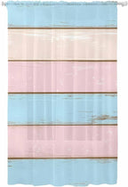Sheer Curtains 84 Inches Long, Pink Blue Wood Grain Semi Sheer Curtains Light Filtering Window Treatment, Farmhouse Country Shabby Striped Privacy Voile Drapes for Living Room Bedroom 52x84 Inch