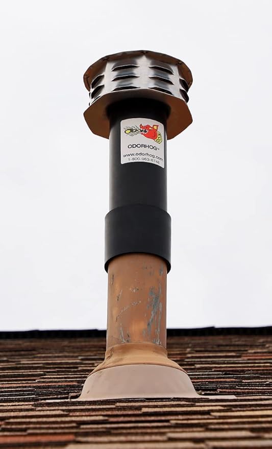 OdorHog Metal Cap Slip On Vent Stack Pipe Filter 6" Black ABS, Removes Outdoor and Sewer Odor Problems (6.0-inch)