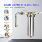 Amwater NSF/ANSI 42 Certification 304 Stainless Steel Filter Housing for 10" Filter Cartridge, 1/2NPT Water Filter Housing, Drain Valve Style C (Square Head)