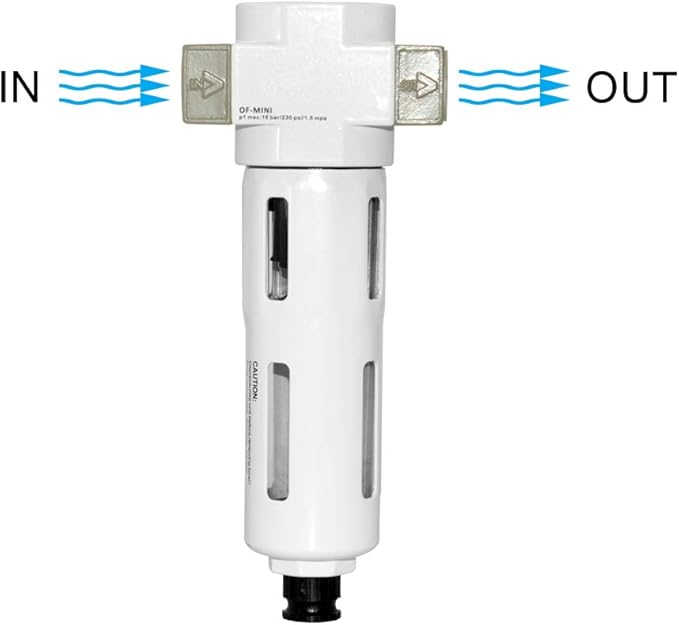 Beduan 3/8" Air in-line Compressed Particulate Filter,Moisture Water Trap Filter With Visible Bowl,Semi-Auto Drain(MINI)