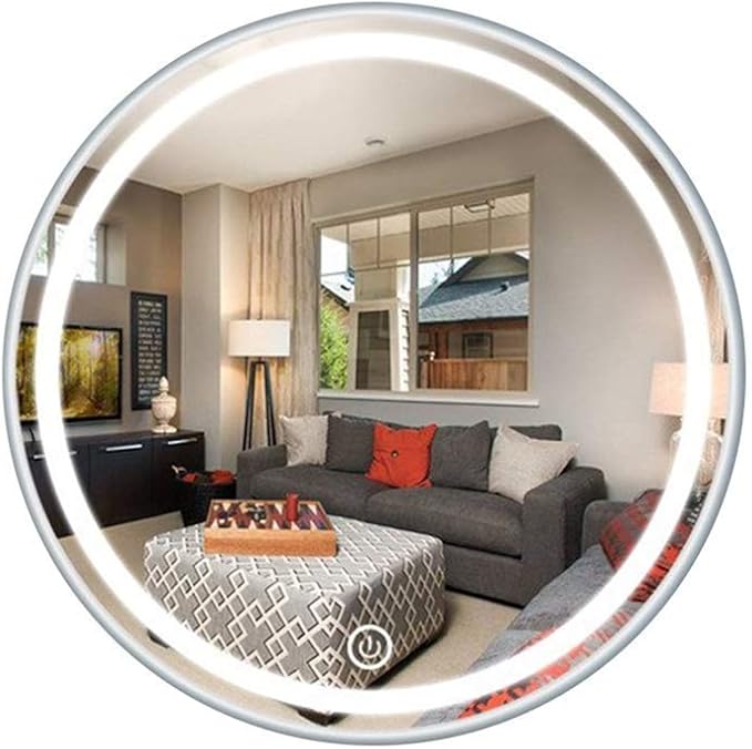 Round Waterproof LED Bathroom Wall Makeup Mirrors with White Light Sensor Touch Control and Demister Pad (Color : with Frame Size : 70cm) (Without Frame 60cm)