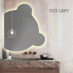 LTSRLL LED Vanity Mirror Cute Bear Decorative Mirror for Bathroom & Dressing Tabler Backlight Wall Mirror with 3 Color Dimmable Light Demister Pad Human Body Sensor Switch(Cut Left,80cmx95cm)