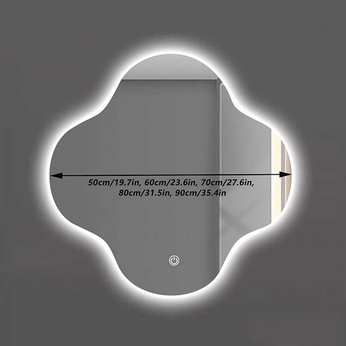Irregular Bathroom Mirror with LED Light, Wall Mounted Mirror with Demister Pad, 3-Color Dimmable LED Light, for Wall, Living Room, Bedroom, Vanity, Entryway(80cm/31.5in)