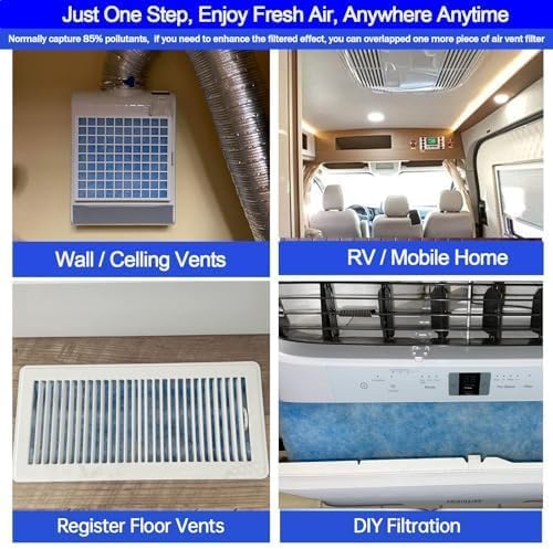 Air Vent Filters,20"x100"Cut to Fit Air Filter Material (80+Filters),MERV 8 Electrostatic Air Vent Filter for Home Floor, Grilles, Ceiling, HVAC Furnace Vents, With 48PCs Adhesive Hook Tape