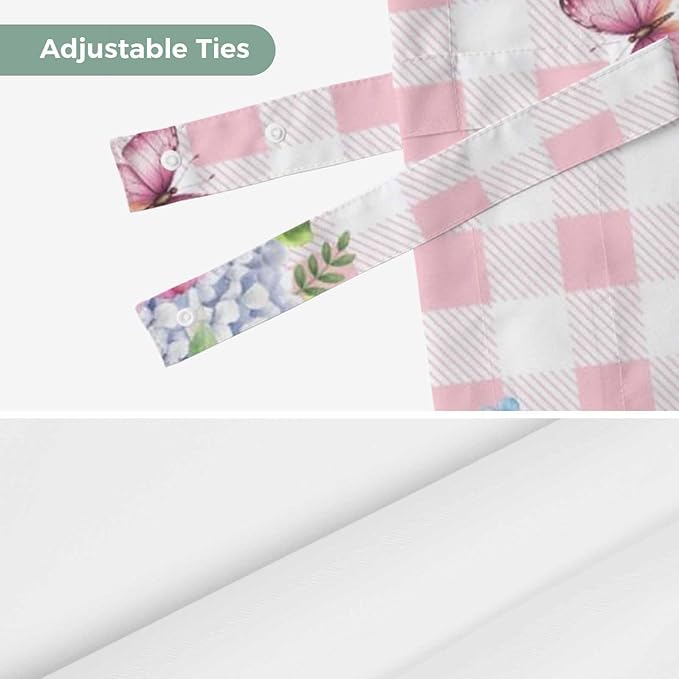 Spring Tie Up Valance Curtains for Windows, Kitchen Curtains Window Shades, Bicycles Leaves Butterfly Flowers Pink Buffalo Plaid Light Filtering Curtain Valances for Bedroom/Bathroom/Cafe 42"x18"