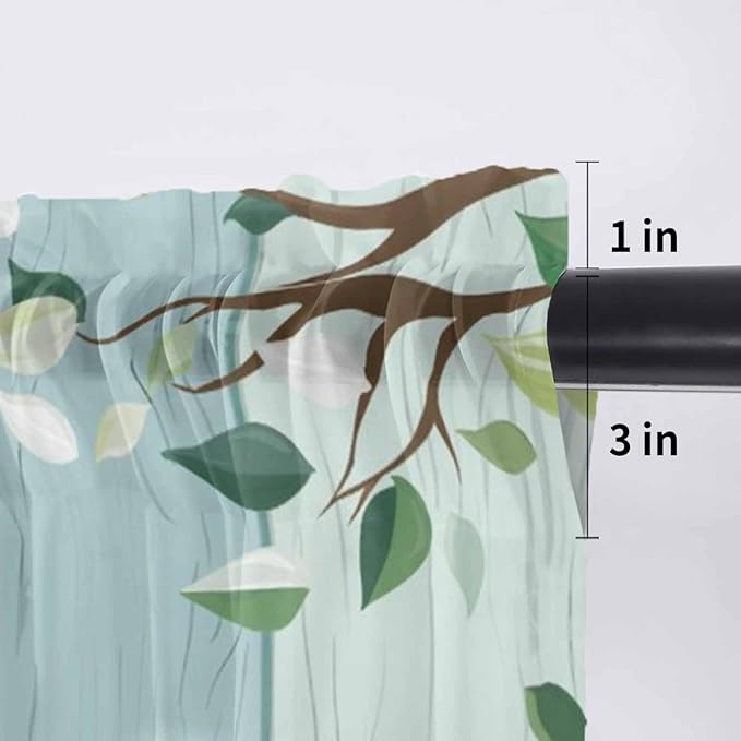 Easter Sheer Valances for Windows 60"x18", Light Filtering Kitchen Curtains Valance, Spring Watercolor Eggs Country Tulip Wooden Grain Rod Pocket Chiffon Curtains for Living Room Bedroom Cafe