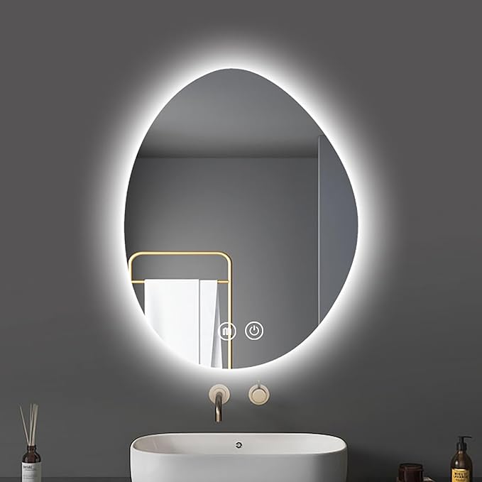 Illuminated LED Bathroom Mirror 500x800mm Wall Mounted Smart Vanity Mirror with Demister Pad Energy-Saving Three-Color Light Multifunctional Backlit Design