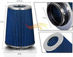 BLUE 4" 102 mm Inlet Truck Air Cone Replacement Performance Washable Clamp-On Dry Air Filter (8" Tall)