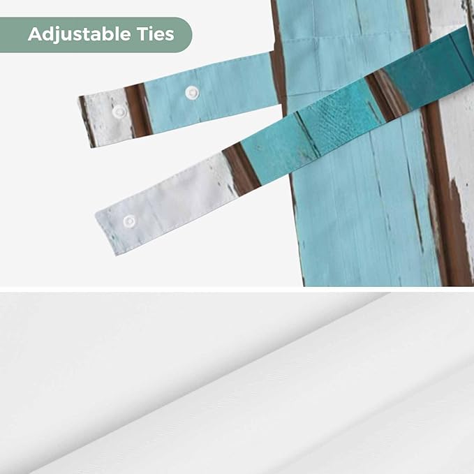 Turquoise Teal Tie Up Valance Curtains for Windows, Kitchen Curtains Window Shades, Farmhouse Retro Ombre Wooden Grain Light Filtering Roman Curtain Valances for Bedroom/Bathroom/Cafe 42"x12"
