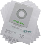 5-PSCK 496186 SELFCLEAN Filter Bag for Festool CT 36, Festool 577084 CT 36 E, Festool 576760 CT 36 AC Dust Extractor,for Festool 75038 75037 Vacuum Dust Collection Bags