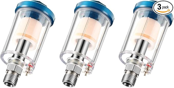 3 Pcs Water Oil Separator Mini in-Line Air Filter, 1/4 Inch NPT Inlet and Outlet Airbrush Filter Moisture Separator - Use on Compressor Air Line Hose, Air Tools, Paint Spray Guns