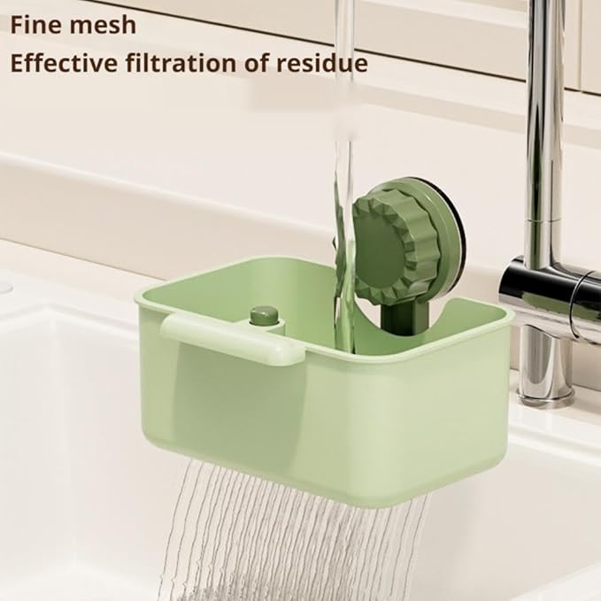 Kitchen Sink Strainer Drainer Basket with Suction Cup,Food Waste Filter Basket,Sponge Brush Holder for Kit-chen Home,Efficient Kitchen Waste Management (White)