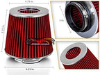 Rtunes Racing Universal Clamp-On Air Filter, Standard Cone, Dry Washable Design, Multiple Inlet Sizes (Red, 3" Inch)