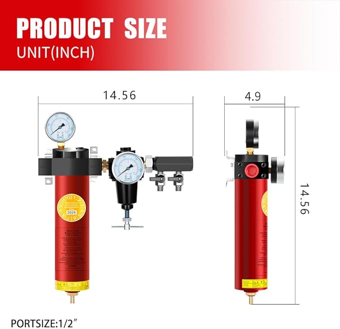 NANPU Z-R Air Filter Regulator– Sintered Filter, 1/2" NPT Inlet, 1/4" NPT Outlet Module, 0-230 psi Gauge, 127 CFM @ 6 bar, Metal Housing, Heat Resistant to 248°F
