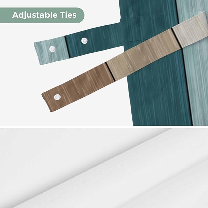 Teal Brown Tie Up Valance Curtains for Windows, Kitchen Curtains Window Shades, Farmhouse Vintage Abstract Wooden Grain Light Filtering Roman Curtain Valances for Bedroom/Bathroom/Cafe 42"x12"