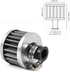 MUGE RACING 2Pcs Air Filter Cold Air Intake Filter Breather 12mm Valve Cover Breather Filter For Car and Motorcycle (Sliver)