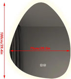 Irregular Bathroom Mirror with LED Lights, Wall Mounted Mirror with Touch Switch and Demister Pad, Drop Shape Decorative Mirror, 3 Colors Dimmable Lighting(A,29.5 * 39.4in/75 * 100cm)