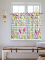 Happy Easter Tier Curtains 45 Inches Long, Spring Bunny Eggs Flower Sage Green Plaid Window Treatment Curtain Drapes, Small Curtain Drapes for Bathroom Laundry Room, 27.5"x45", 2 Panels