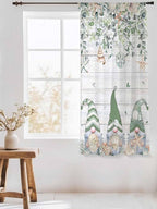 Sheer Curtains 63 Inch Length, Coastal Eucalyptus Leaf Semi Sheer Curtains Light Filtering Window Treatment, Sage Green Gnomes Starfish Privacy Voile Drapes for Living Room Bedroom 52x63 Inch