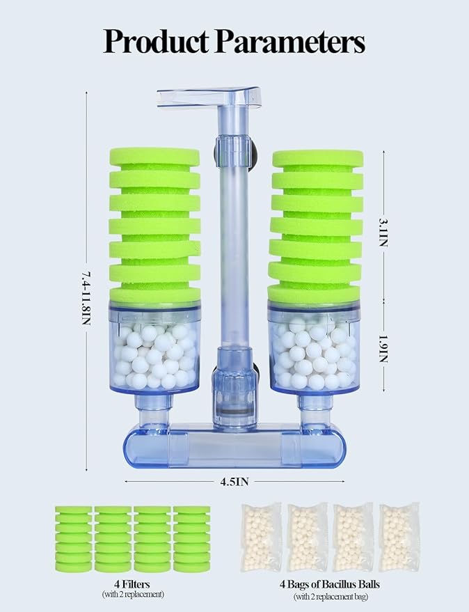 UPETTOOLS Aquarium Biochemical Sponge Filter（M）, Ultra Quite Aquarium Air Pump Double Head Bio Sponge Fish Tank Foam Filter,15-50 Gallon