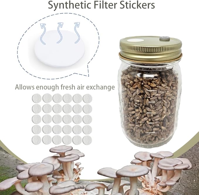 100PCS Self Healing Injection Ports and 120PCS Synthetic Filter Stickers Mushroom Growing Supplies（13.2mm for Ports &20mm for Stickers ）