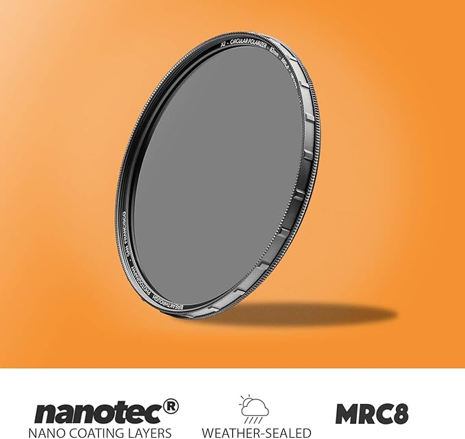 52mm X2 CPL Circular Polarizing Filter for Camera Lenses - AGC Optical Glass Polarizer Filter with Lens Cloth - MRC8 - Nanotec Coatings - Weather Sealed by Breakthrough Photography