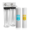 20" x 4.5" 2 Stage Whole House Water Filter System, 1" NPFT Port 2 Clear Housing 2 Pressure Gauge 5 Micron Sediment Water Filter, CTO Filter, Ball Valve, Fitting & Wrench CB2-SED-CAB20-BB, WGB22B