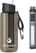 SurviMate 5-Stage 0.01μm Ultra-Filtration Filtered Water Bottle, BPA-Free Material, NSF/ANSI 42&372 Certified, Portable Water Filter Bottle for Survival, Camping, Hiking, and Emergency Use