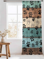 Sheer Curtains 96 Inches Long, Green Brown Paw Print Semi Sheer Curtains Light Filtering Window Treatment, Vintage Farmhouse Country Wooden Grain Privacy Voile Drapes for Living Room 52x96 Inch