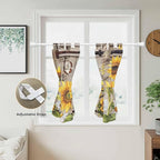Farmhouse Sunflowers Kitchen Curtains 45 Inch Length, Short Cafe Window Curtains Tab Top, Rustic Barn Doors Flowers Butterfly Wooden Light Filtering Window Treatments Tier Drapes 27.5"x45" 2 Panel