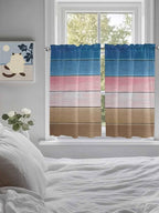 Blue Pink Brown Gradient Wood Grain Window Valance Curtains, Vintage Wood Board Light Filtering Kitchen Valance with 3-inch Rod Pocket for Living Room Bathroom Bedroom,2 Panel,42x45In