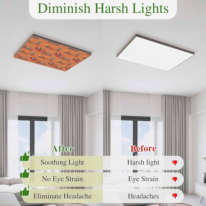 Cowboys Horses 2 Pcs Fluorescent Light Covers 4 x 2 Feet, Desert Ethnic Winds Orange Background Covers for Ceiling Lights Magnetic Light Cloth Filter for Classroom Office Home