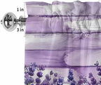 Kitchen Valances for Window, Retro Lavender on Farm Wood Grain Light Filtering Rod Pocket Valance Curtain, Watercolor Purple Flowers Short Curtains Window Topper for Bedroom Living Room 54x18in
