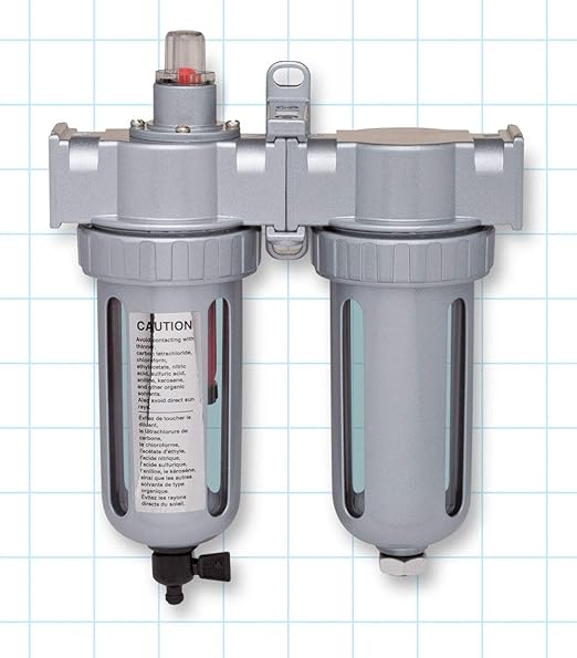 Rockwood 3/8 in. Npt 2 Stage Air Drying System Particulate Air Filter Coalescing Filter Air Pressure Regulator Combo - Metal Bowl Auto Drain Bracket Gauge