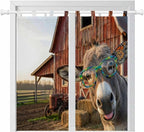 Farm Donkeys Bathroom Curtains 63 Inch Length, Window Curtains Tab Top, Farmhouse Barn Funny Animals Butterfly Light Filtering Window Treatments Drapes 52"x63" 2 Panel