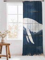 Sheer Curtains 96 Inches Long, Ocean Whale Blue Semi Sheer Curtains Light Filtering Window Treatment, Watercolor Coastal Vintage Wood Grain Privacy Voile Drapes for Living Room Bedroom 52x96 Inch