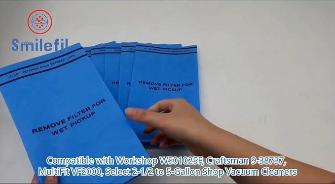 Smilefil 18 Pack Wet Dry Vacuum Filter Bags Compatible with Stinger 2.5 to 5 Gallon WS0255VA, WORKSHOP WS01025F, Craftsman 9-38737, MultiFit VF2000, Select 2-1/2 to 5-Gallon Shop Vac Vacuums