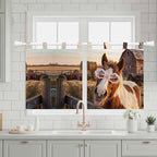 Farm Horses Kitchen Curtains 24 Inch Length, Small Window Curtains Tab Top, Farmhouse Barn Funny Animals Butterfly Light Filtering Short Window Treatments Tier Drapes 27.5"x24" 2 Panel
