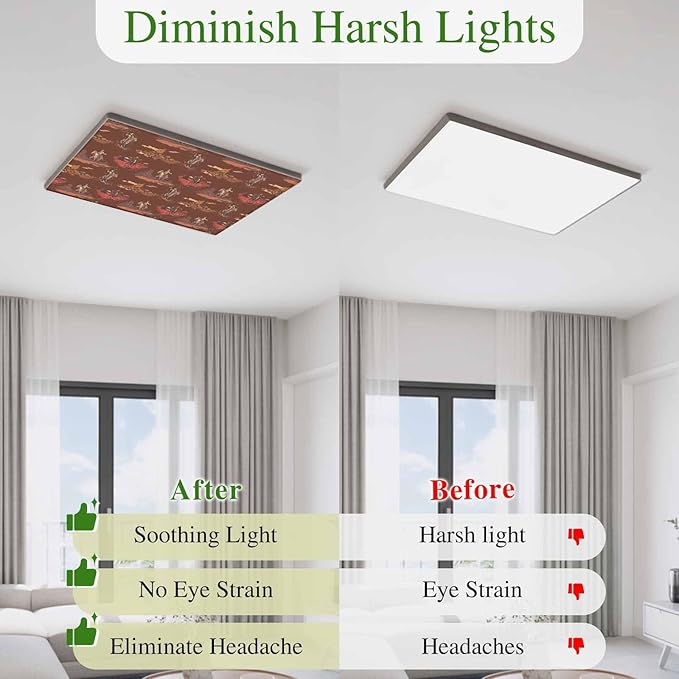 Cowboys Horses 4 Pcs Fluorescent Light Covers 4 x 2 Feet, Desert Ethnic Winds Dark Brown Background Covers for Ceiling Lights Magnetic Light Cloth Filter for Classroom Office Home