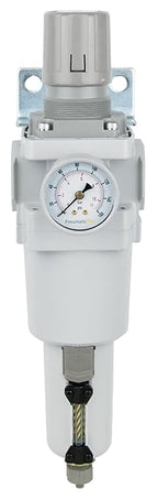 PneumaticPlus SAW600-N10BG-MEP Compressed Air Filter Regulator Piggyback Combo 1" NPT - Metal Bowl, Manual Drain, Bracket, Gauge