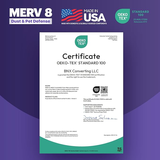BNX TruFilter 20x30x1 Air Filter MERV 8 (4-Pack) - MADE IN USA – Dust & Pet Defense Electrostatic Pleated Air Conditioner HVAC AC Furnace Filters for Dust, Pet, Mold, Pollen MPR 600 – 700 & FPR 5
