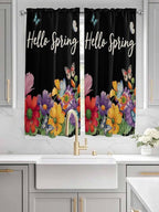 Spring Flowers Living Room Curtains 72 Inches length, Watercolor Country Colorful Floral Black Window Treatment Curtain Drapes, Light Filtering Drapes for Bedroom Laundry Room, 52"x72", 2 Panels