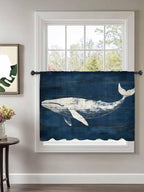 Sheer Curtains 54 Inch Length, Summer Whale Semi Sheer Curtains Light Filtering Window Treatment, Ocean Vintage Wooden Grain Blue Privacy Voile Drapes for Living Room Bedroom 52x54 Inch