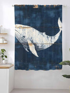 Sheer Curtains 72 Inches Long, Ocean Whale Blue Semi Sheer Curtains Light Filtering Window Treatment, Coastal Vintage Wooden Grain Privacy Voile Drapes for Living Room Bedroom 52x72 Inch