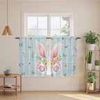 Easter Kitchen Curtains 54 Inch Long 2 Panel Set, Rod Pocket Window Curtains Panels, Spring Rabbits Ears Feet Flowers Wooden Grain Light Filtering Drapery Draperies for Bathroom Bedroom 52"W x 54"L