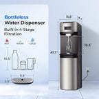 iSpring Bottleless Water Dispenser with 4-Stage Filtration, SGS-Tested 99% of Lead Removal, Water Cooler Dispenser - Hot, Cold, Room Temp, Self Cleaning, Stainless Steel, Silver, Model: DS4S-PB
